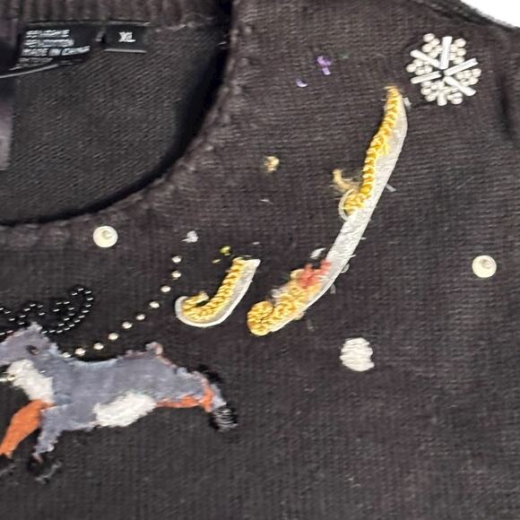 Vintage Michael Simon Event XL Holiday Village Sweater Black Blue Bead  Applique - Picture 11 of 13